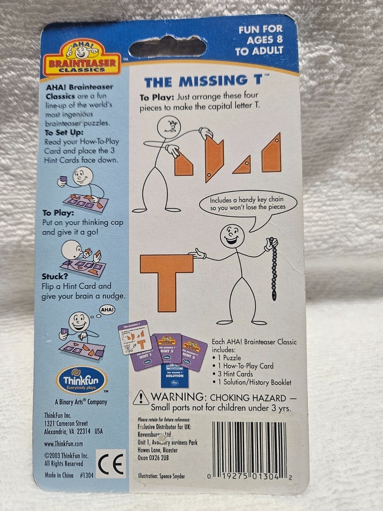 THINK FUN AHA BRAINTEASER CLASSICS THE MISSING ''T'' 2003 NEW