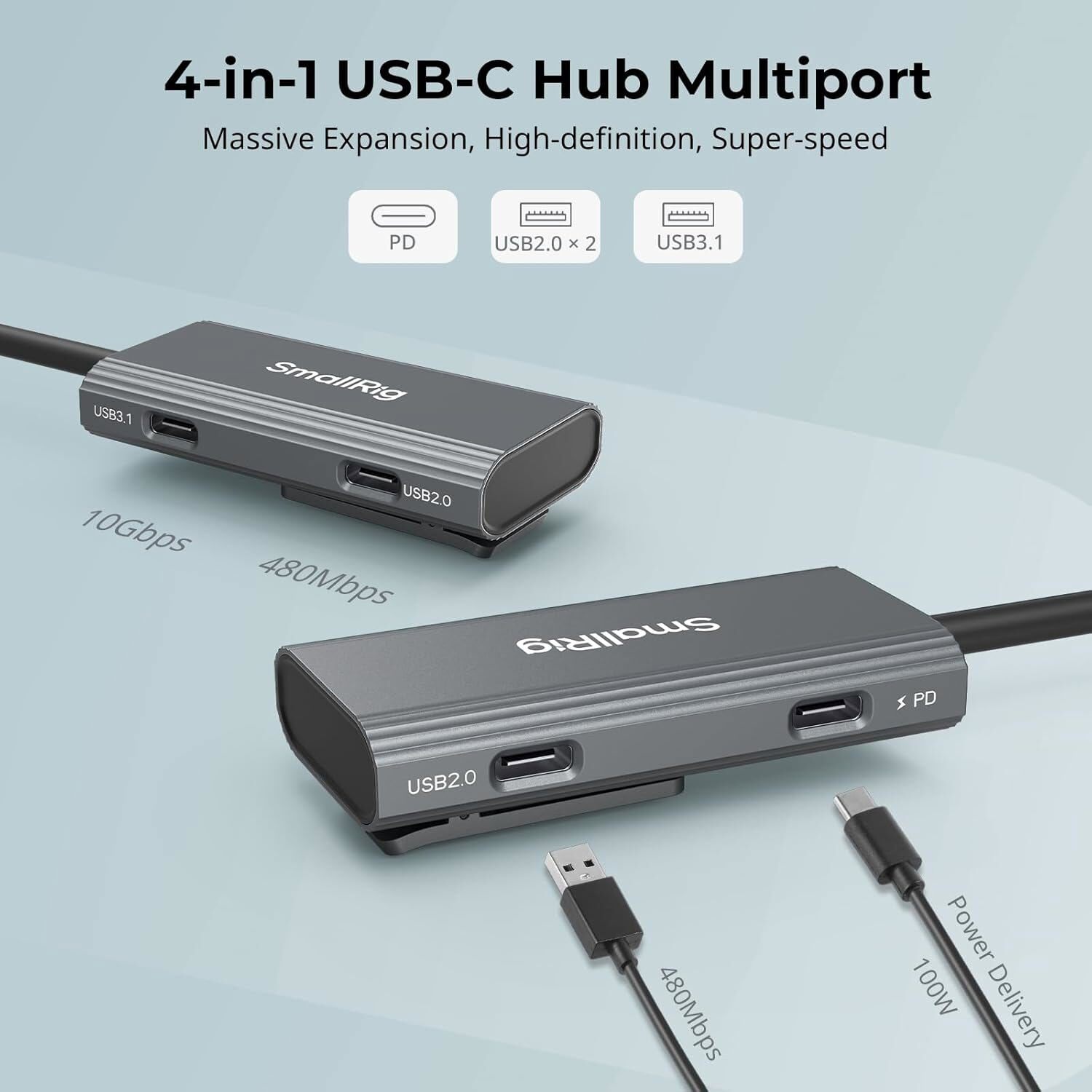 SmallRig USB-C Hub 4-in-1 PD/USB-C 3.1/USB-C 2.0 with Audio Adapter for Phone