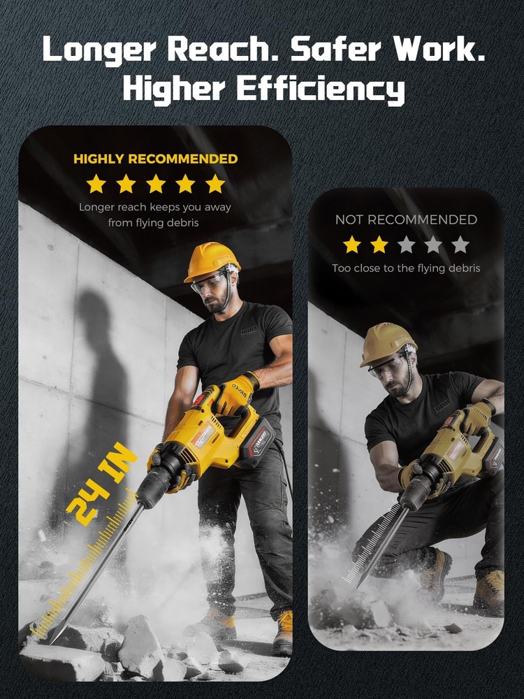 24-Inch SDS Plus Chisel Bits Set, Extra-Long Flat Chisel & Point Chisel, 42Cr...