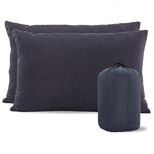 Camping Pillows 2 Pack, Compressible Camp Pillow with Medium-2 Pack Grey