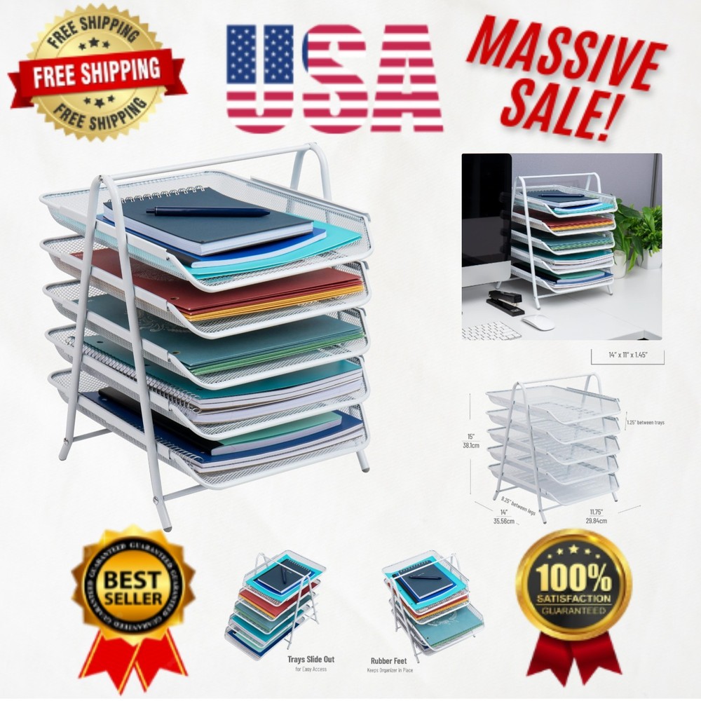 Stylish White 5-Tier Paper Tray - Efficient Desktop Organizer for Documents