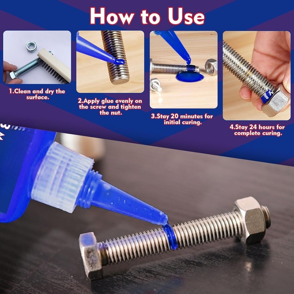 Thread Lock 8.45 Fl oz/250 ml Medium Strength, Lock & Seal Nuts, Bolts