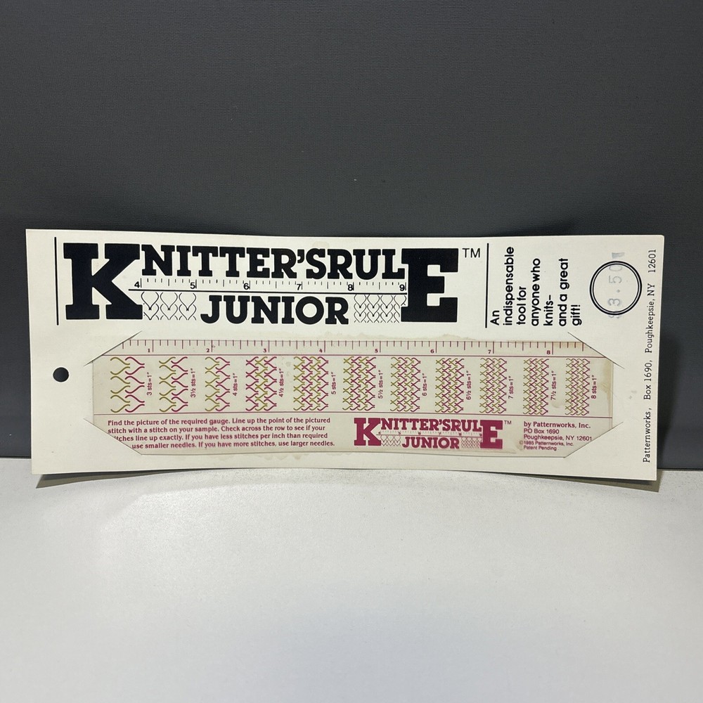 Knitter’s Rule Junior Patternworks Sample Stitch Gague Ruler Tool Knit Guide
