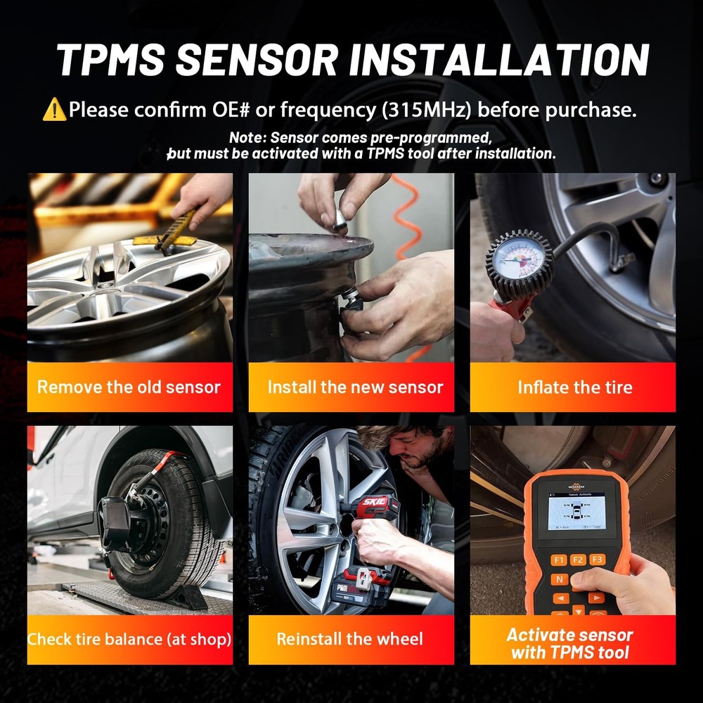 TPMS Sensor GM, 4-Pack 315Mhz Tire Pressure Sensor Replacement for Chevy Silvera
