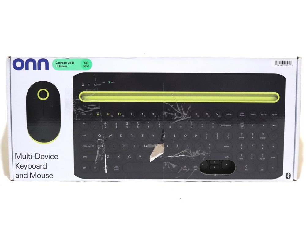 onn Multi-Device Wireless Full-Size Keyboard and 3 Mouse Set, Gray & Yellow