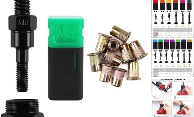 Rivet Nut Tool Mandrel and 10 Rivet Nuts, Rivet Tool Set Spare Part, Nutsert M6