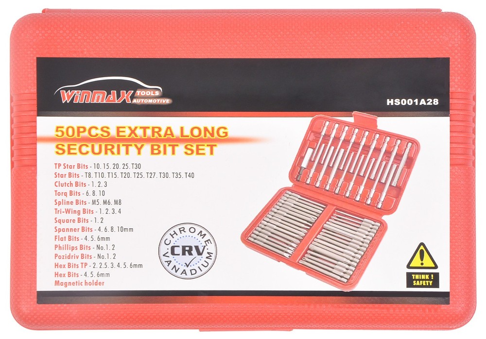 50Pcs Extra Long Security Bits Kit Hex Torx Star Spline Flat Screwdriver Bit Set