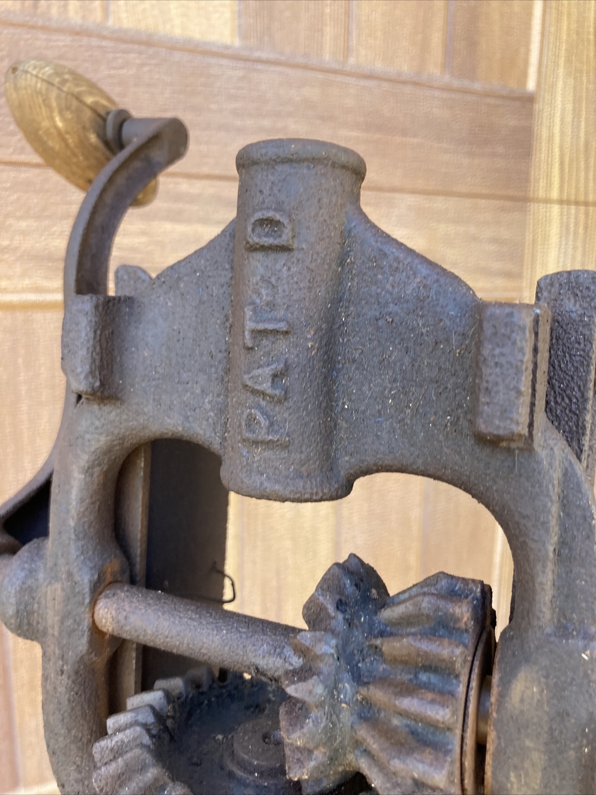 Antique Buckeye Boss Barn Beam Auger Drill Wood Cast Iron Anderson Indiana