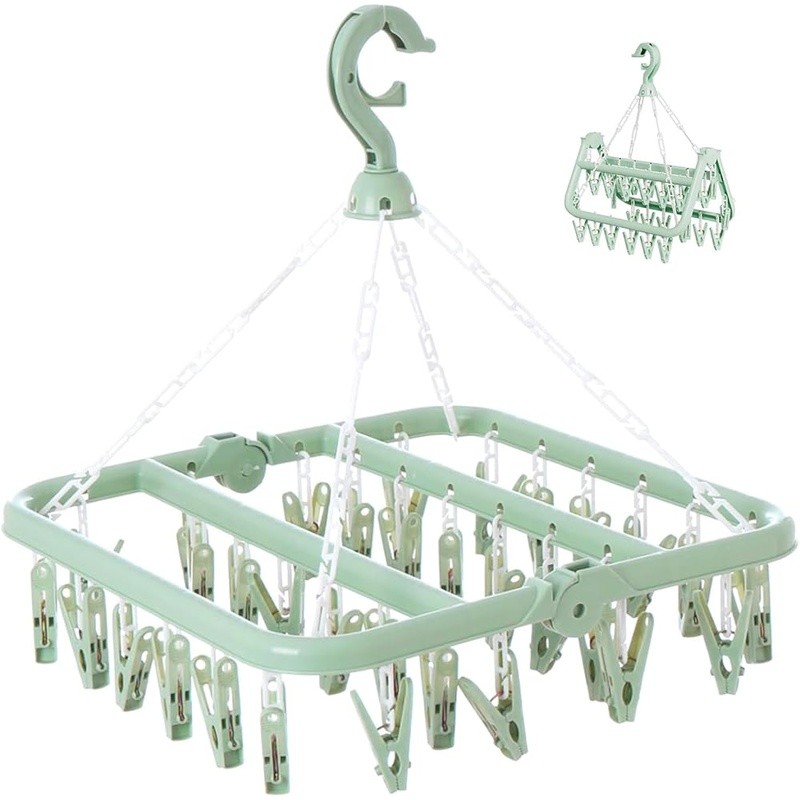 Foldable Laundry Drying Rack 32 Clips 360° Rotating Hook Portable Plastic New