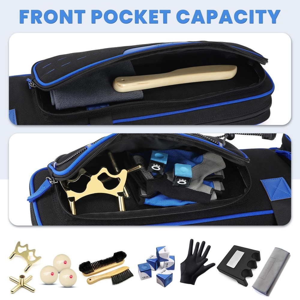 Pool Cue Case, Pool Stick Bag 3x4 / 5x5 with Multiple Pockets, Soft Padded Bi...