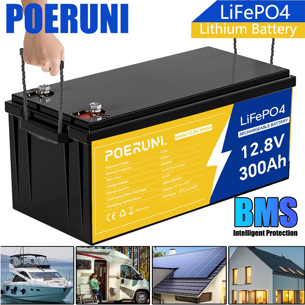 12V 300Ah LiFePO4 Lithium Battery BMS 15000+ Cycles for Solar RV Off Grid Marine