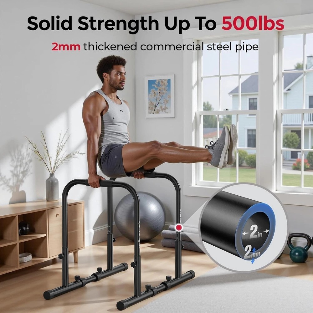 Adjustable Dip Bar Station, Heavy Duty Parallette & Parallel Bars, 400LBS Sta...