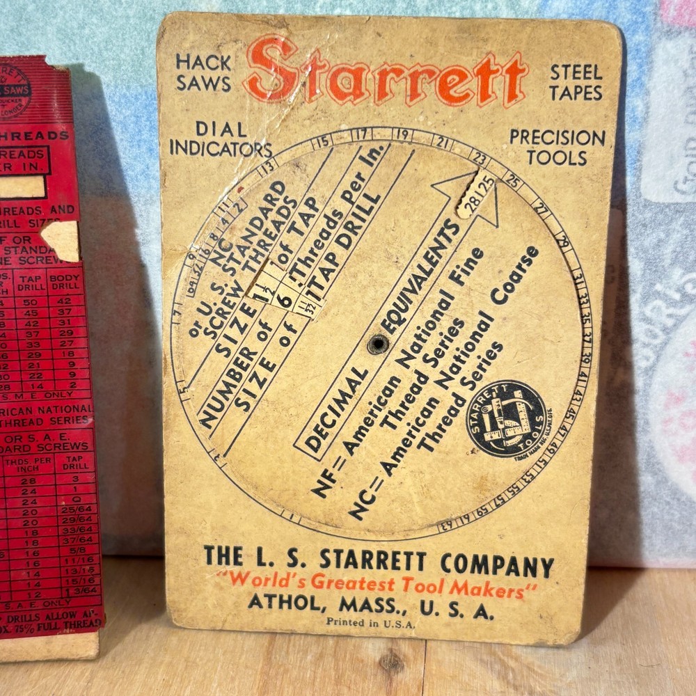 Vintage Unbrako Socket Screw Calculator, Starrett Screw Threads Indicators, Etc