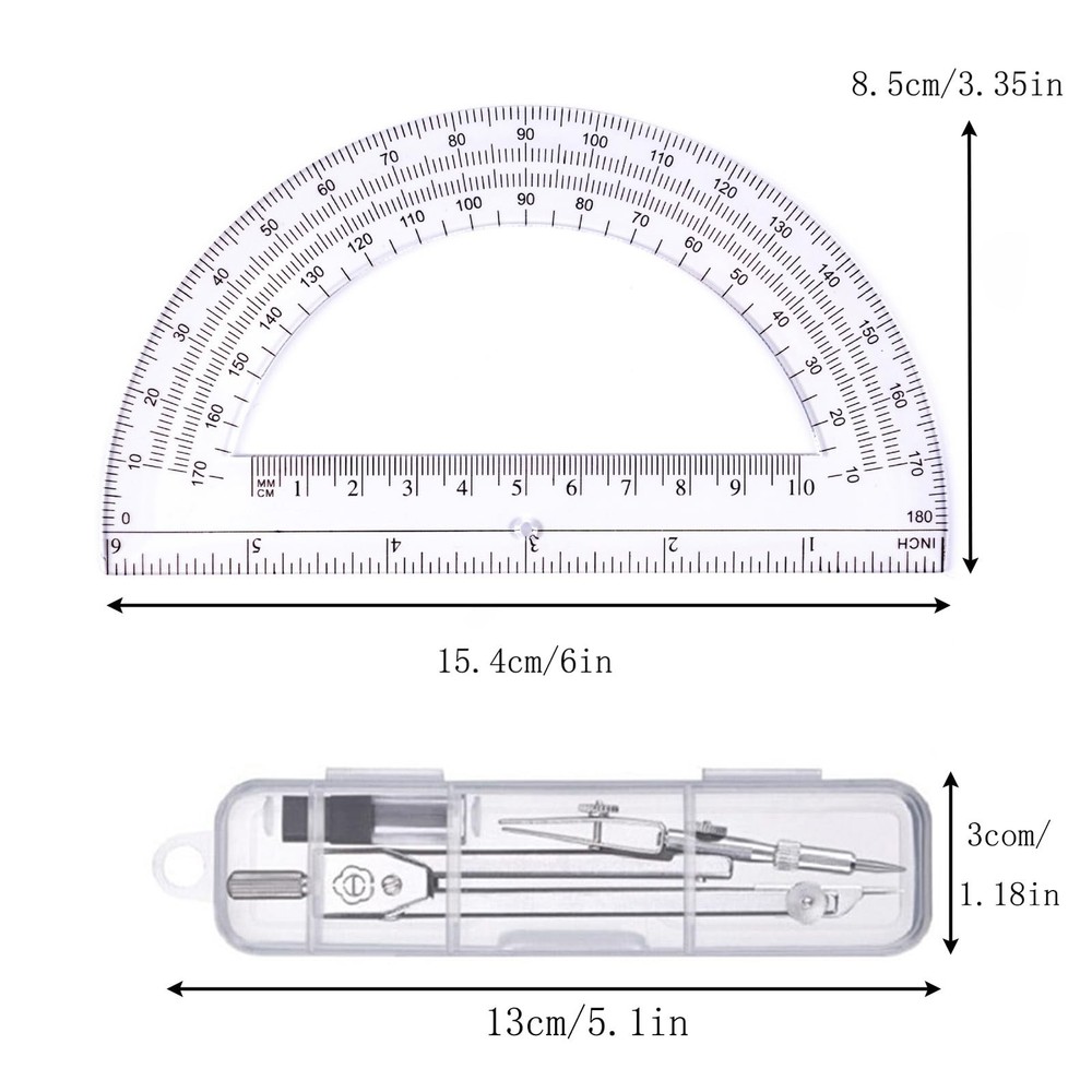 Protractor and Compass Set, Compass Protractor Set, Protractor, Compass for G...