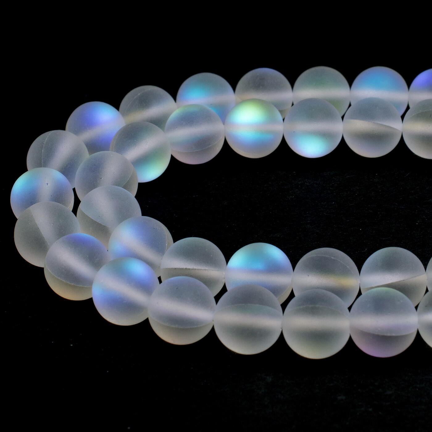 Matte Mystic Aura Round Beads 15" Strand Frosted Mermaid Glass Jewelry Making