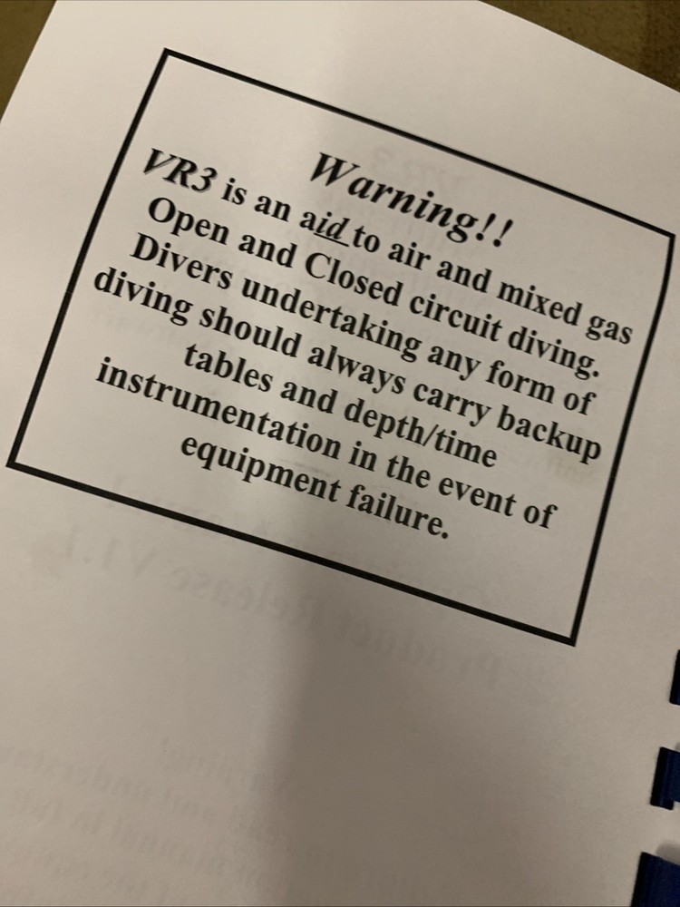 VR3 Scuba Decompression Computer Multi gas Multimode Operators Manual V1.1