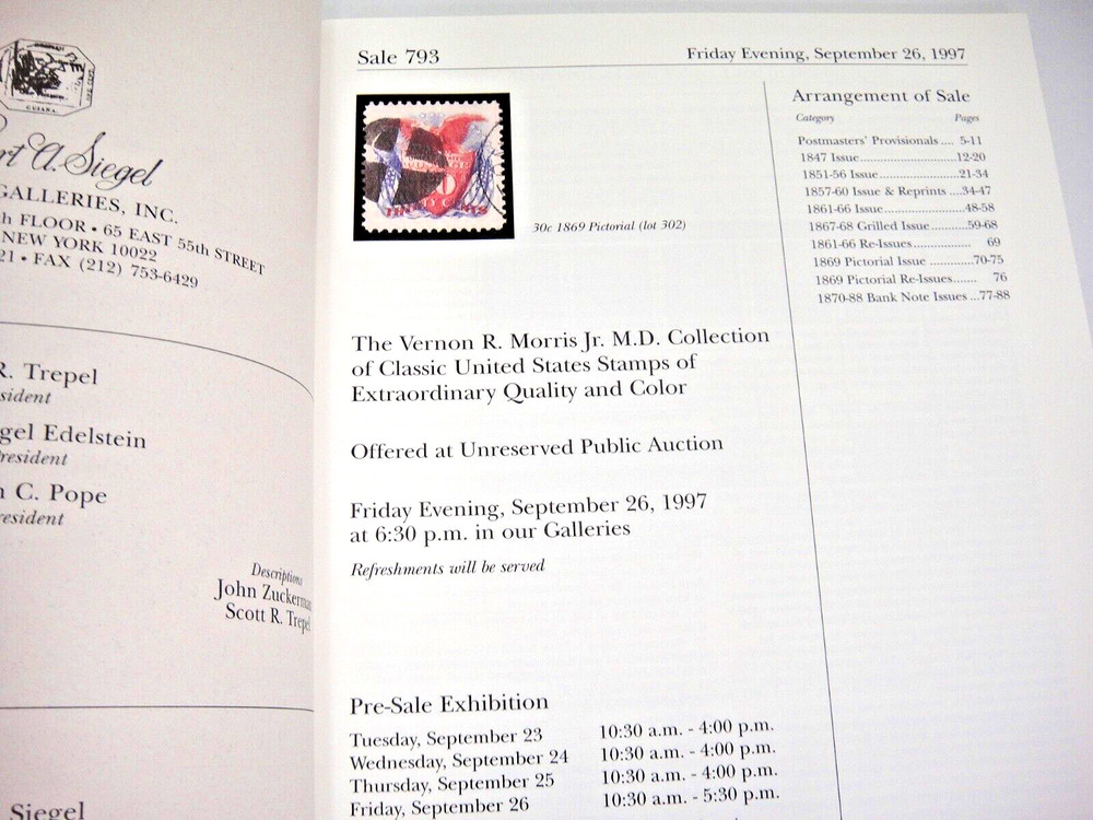 Siegel Auction Catalog Vernon Morris Collection Classic US Stamps 1997