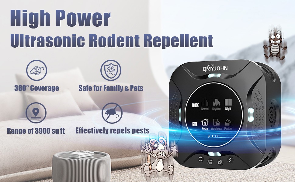 LED Display-Ultrasonic Pest Repeller with LED Strobe Light Multi-Mode - NEW
