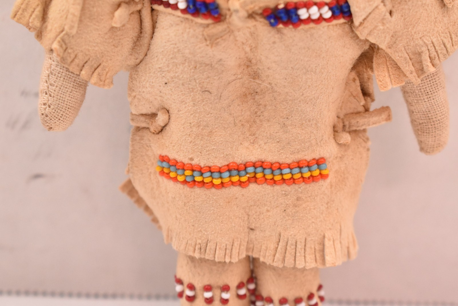 Vintage Native American Doll Beaded Sioux Indian W Leather Fringe 5.5" Tall-