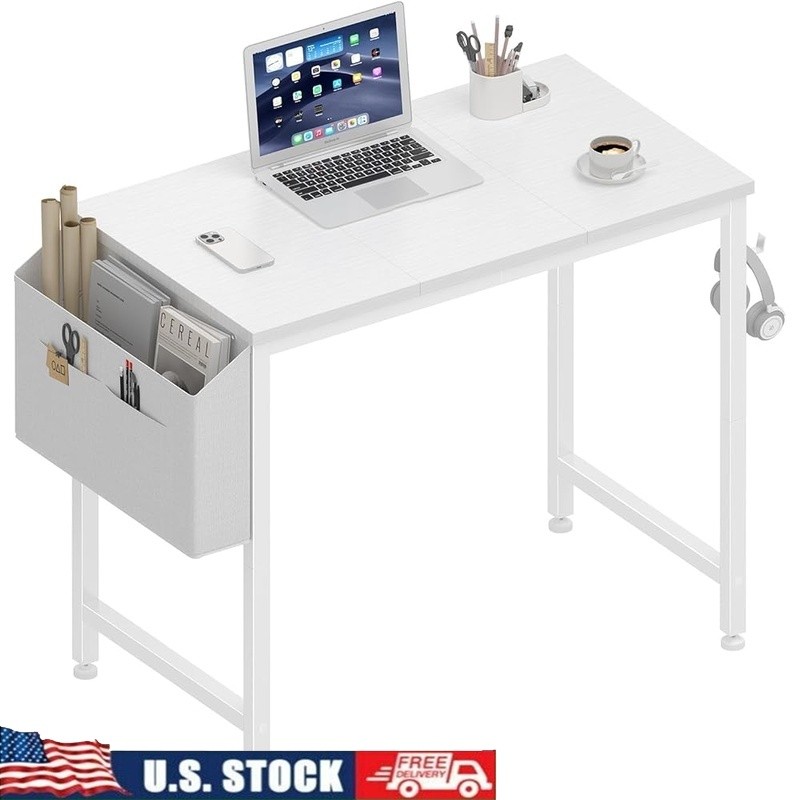 Compact Multifunctional Computer Desk Small Writing Desk W/ Storage Bag Hooks US