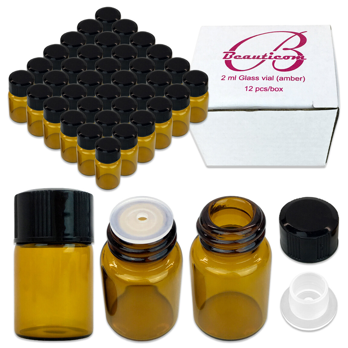 USA 60 Bottles 2ML Essential Oil Perfume Sample Glass Bottle with Reducers