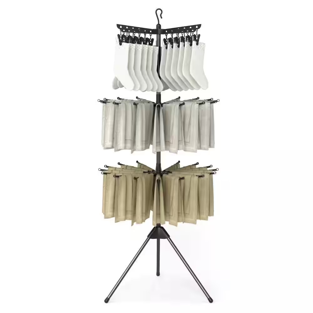 70'' Folding Freestanding Tripod Laundry Drying Rack W/ 24 Clips & 32 Rods
