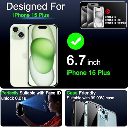3 Pack Privacy Screen Protector for iPhone 15 Plus Tempered 15 Plus 6.7 inch
