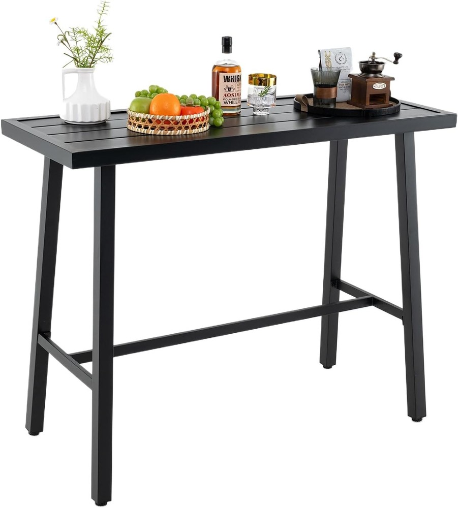 36" Outdoor Bar Table Rectangular High Pub Table W/ Adjustable Foot Pads Patio