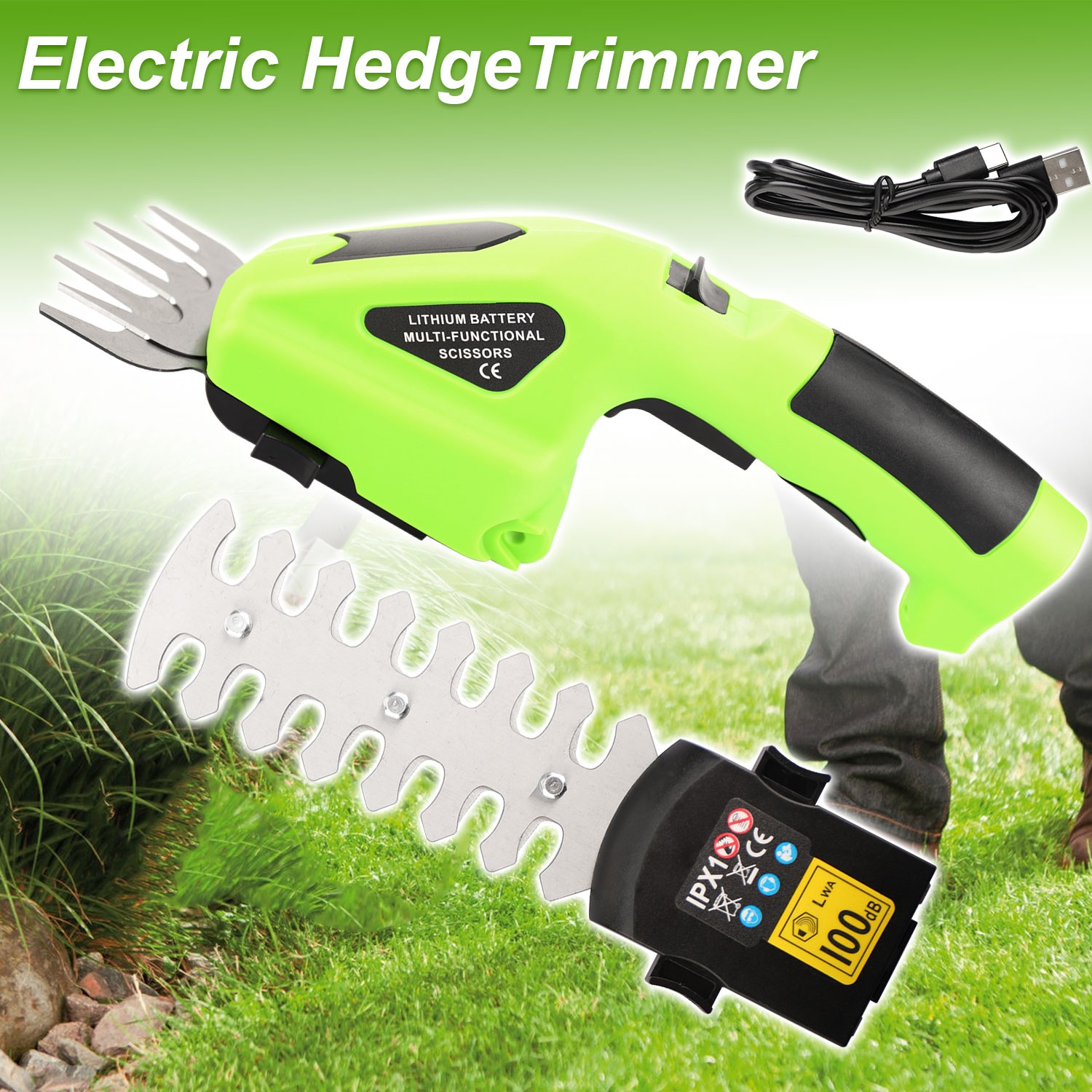 2 in 1 Cordless Grass Shear & Shrubbery Trimmer Handheld Electric Hedge Trimmer