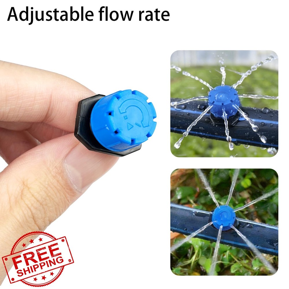 100pc Adjustable Drip Irrigation Emitters Blue 1/4 Inch Micro Drip