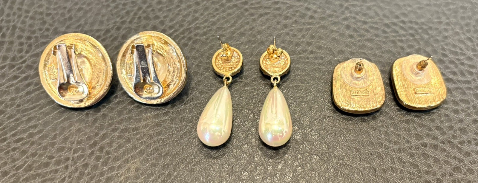 VINTAGE ESTATE ROMAN Gold Tone RHINESTONE FAUX PEARL EARRINGS CLIP Pierced Lot