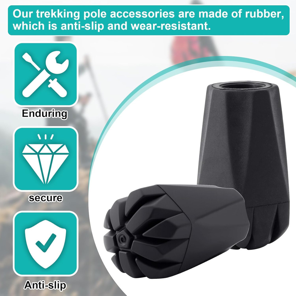 6PCS Walking Stick Tips, Shock Absorption Trekking Pole Tips Replacements, Anti-
