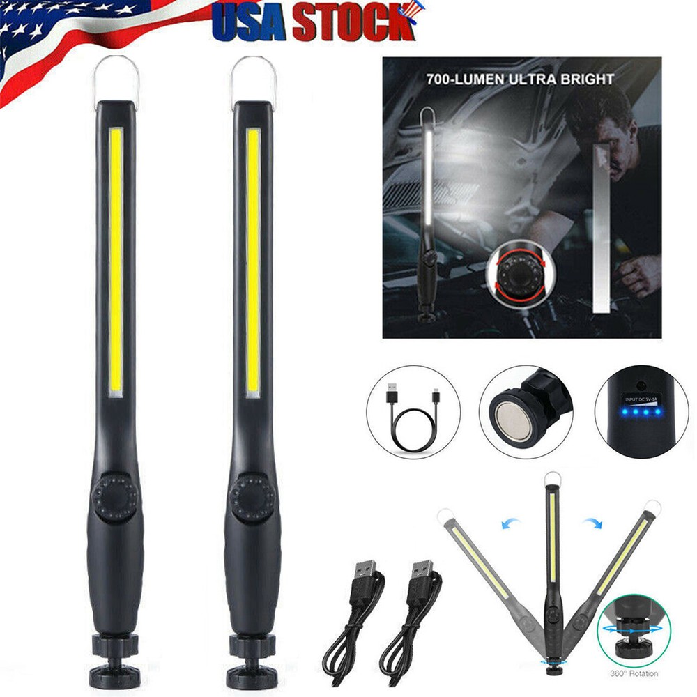 2X Slim COB LED Work Light Mechanical Flashlight Magnetic Base USB Charging