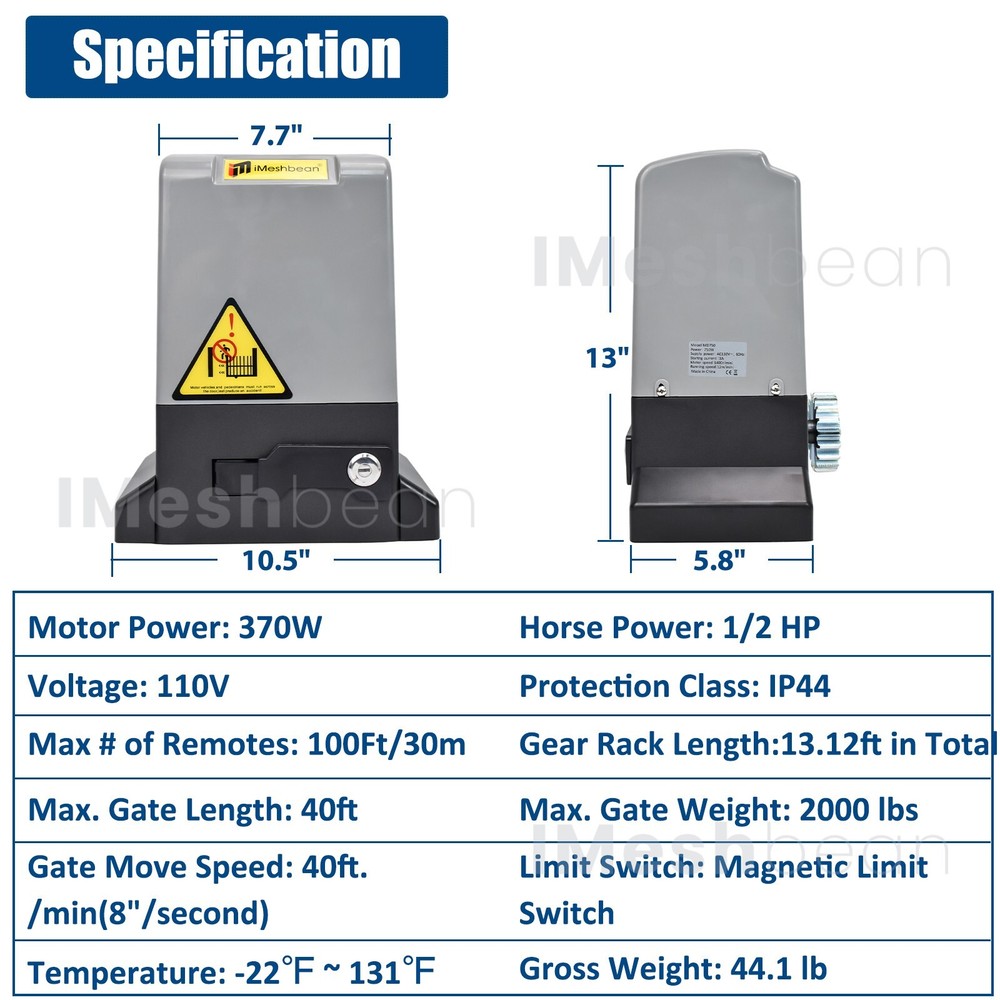 370W 2000LB Rack Driven Automatic Sliding Gate Openerw/ 2 Remotes & Complete Kit
