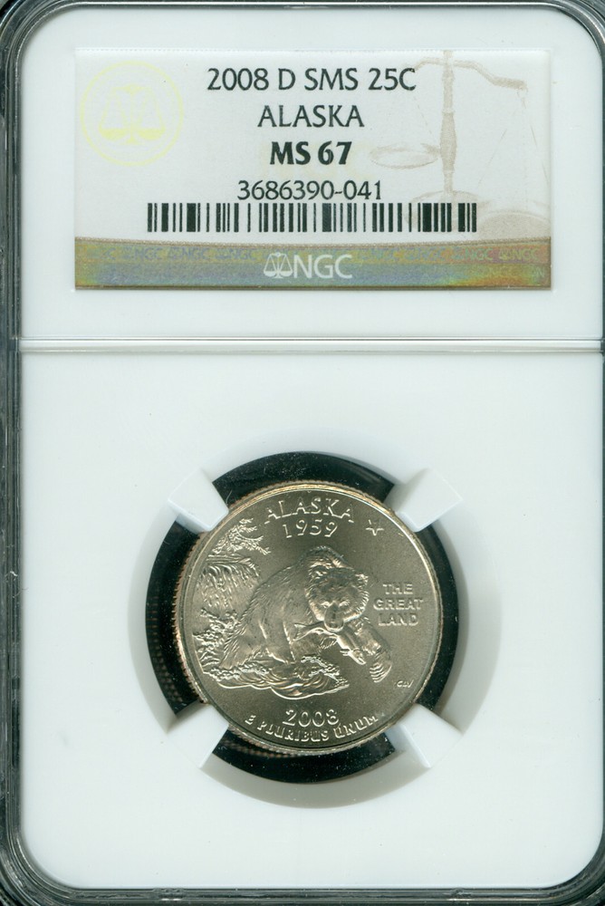 2008 D ALASKA QUARTER NGC MS67 SMS  .