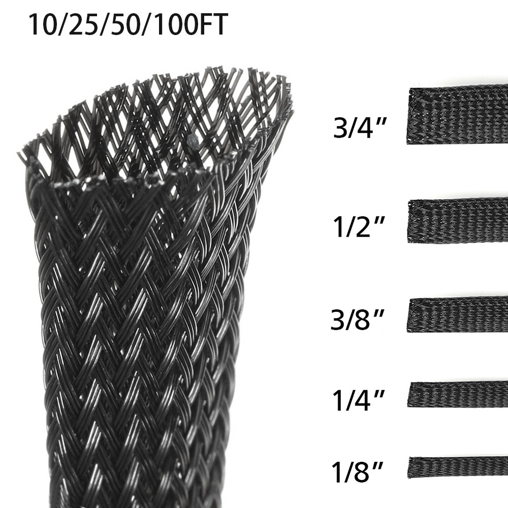 10-100FT Expandable Braided Cable Sleeve PET Wire Loom Organizer Cord Management