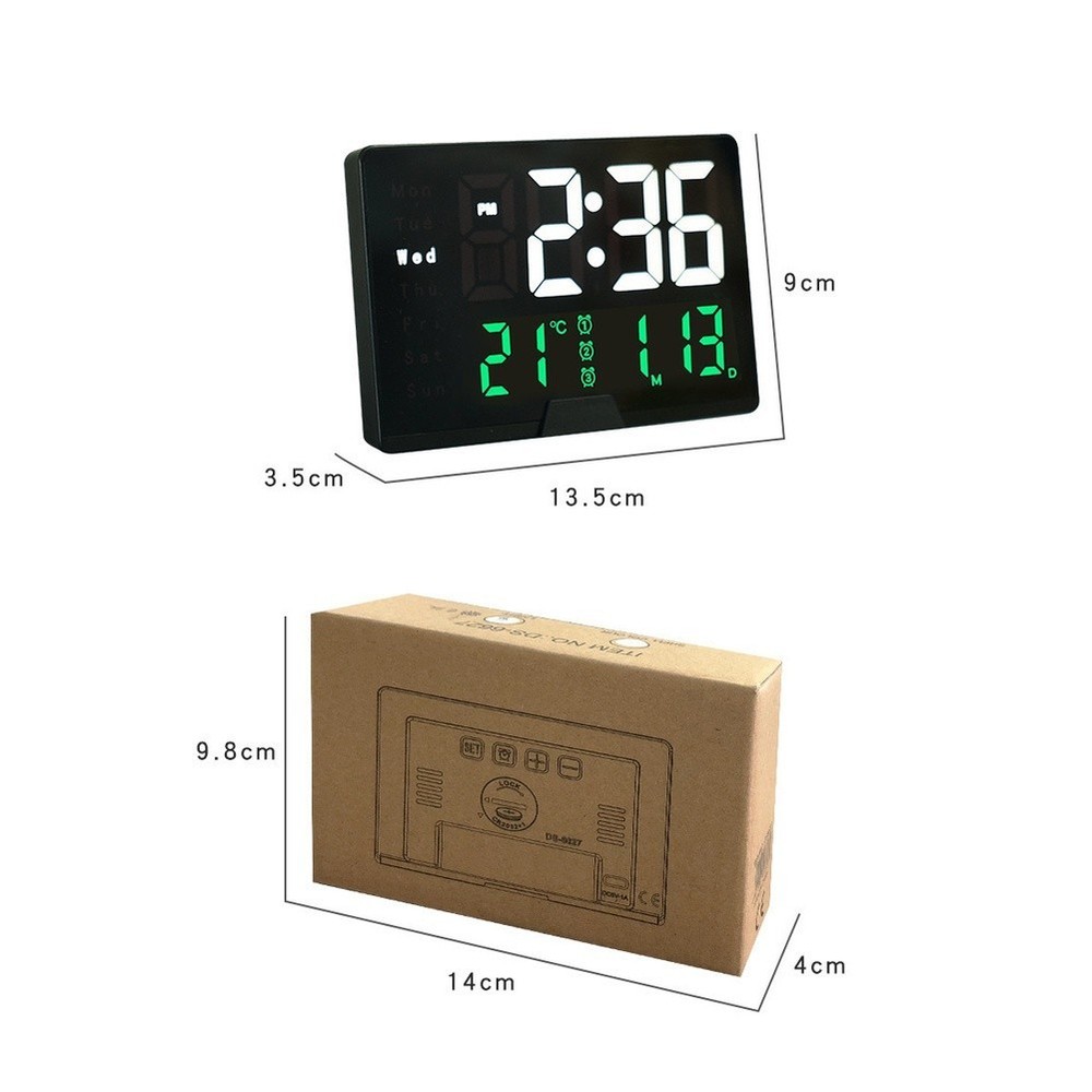 Large Digit LED Alarm Clock Temperature Date Weekday Calendar Backlight White