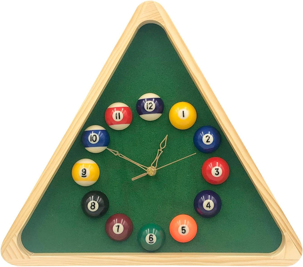 Billiards Pool Ball Clock - 14Inch Triangle Pool Table Cool Wall Clock with Soli