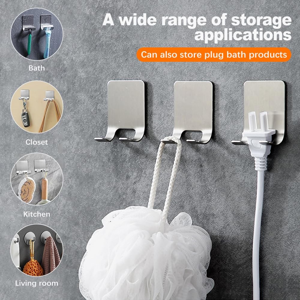 2-Pack Razor Holder For Shower + Adhesive Wall Hooks, 304 Silver