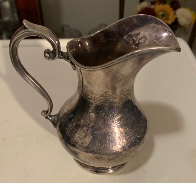 Vintage Silver-Plated Small Cream Pitcher Scrollwork #4074 5.5" Tall - LOT45-28