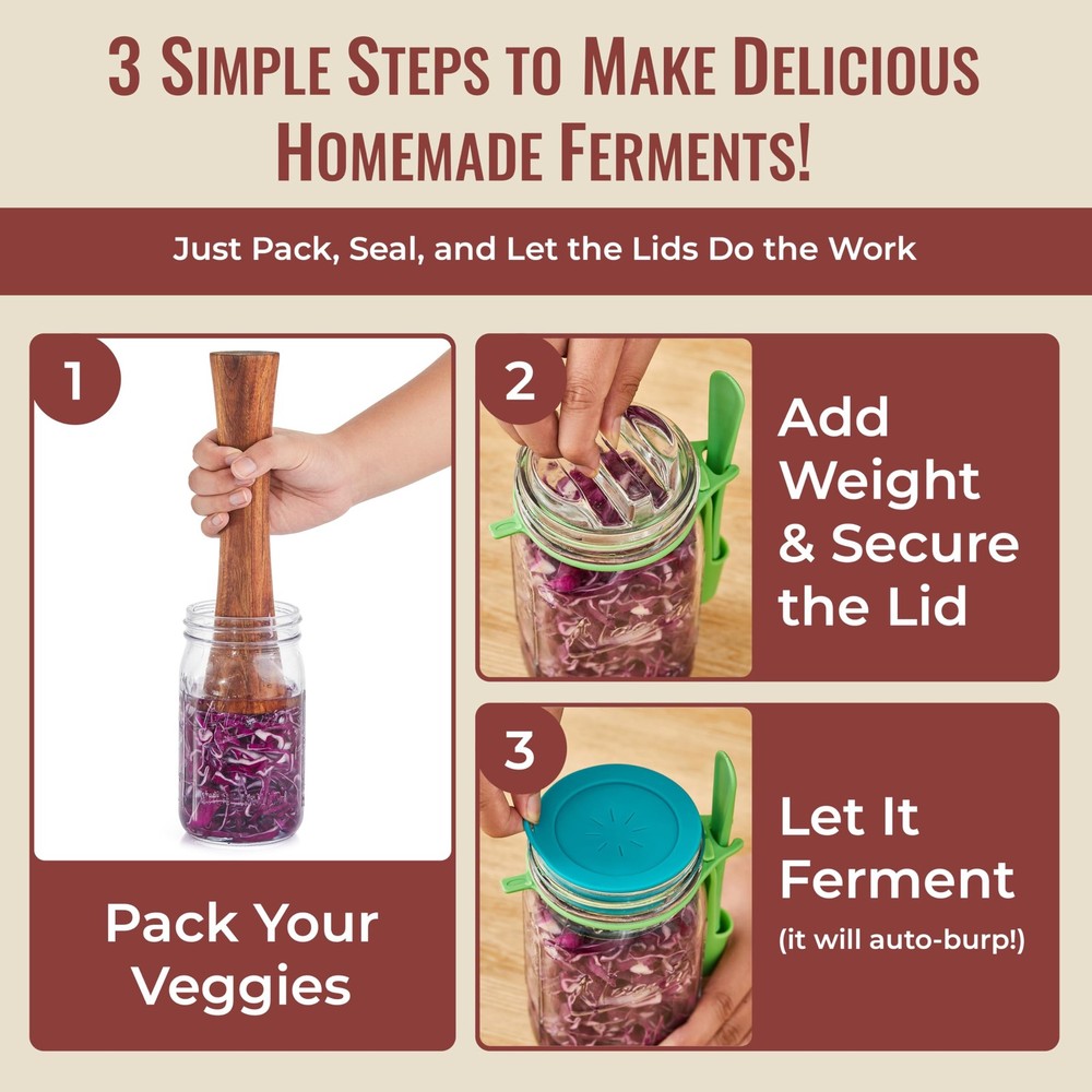 Basic Fermentation Kit for Wide Mouth Mason Jars - 6 Pack Silicone Fermenting...