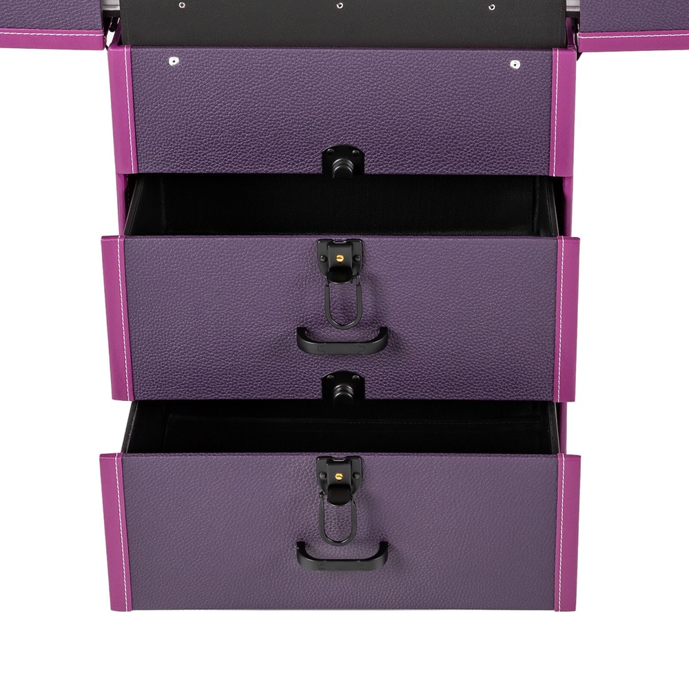 Portable Rolling Makeups Train Case Lockable Cosmetic Storage Organizer Trolley