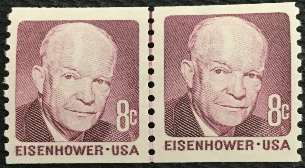 US #1402 Dwight Eisenhower (34th President)  8¢ 1971 Mint NH Coil LINE PAIR