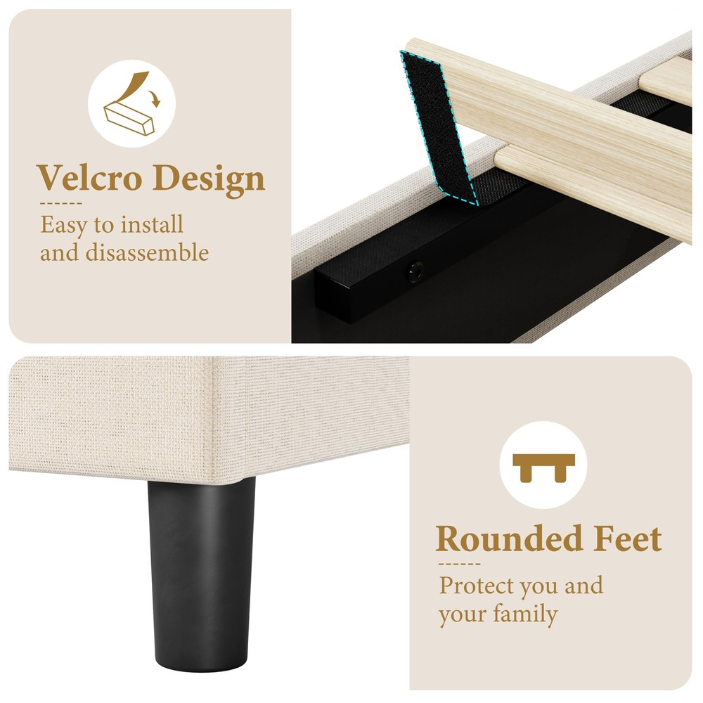 King Size Modern Platform Bed Frame with Upholstered Headboard, Easy Assembly