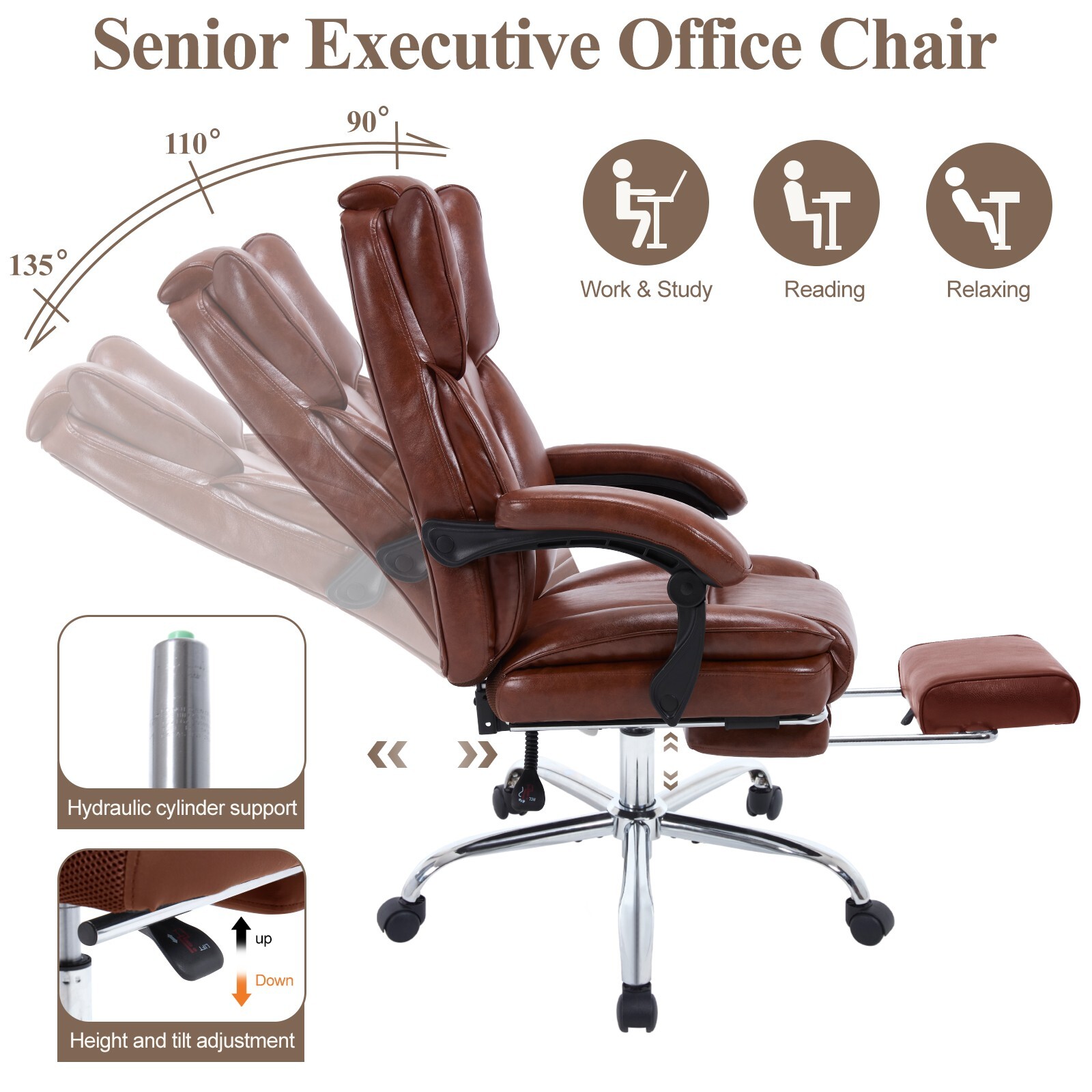Tall Executive Office Chair with Footrest Leather Computer Chair