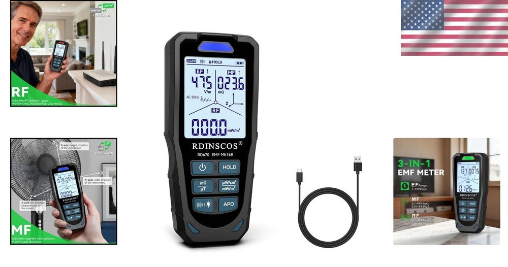 Multi-Sensor EMF Detector for Electric & RF Fields - Instant Alerts & Mute Mode