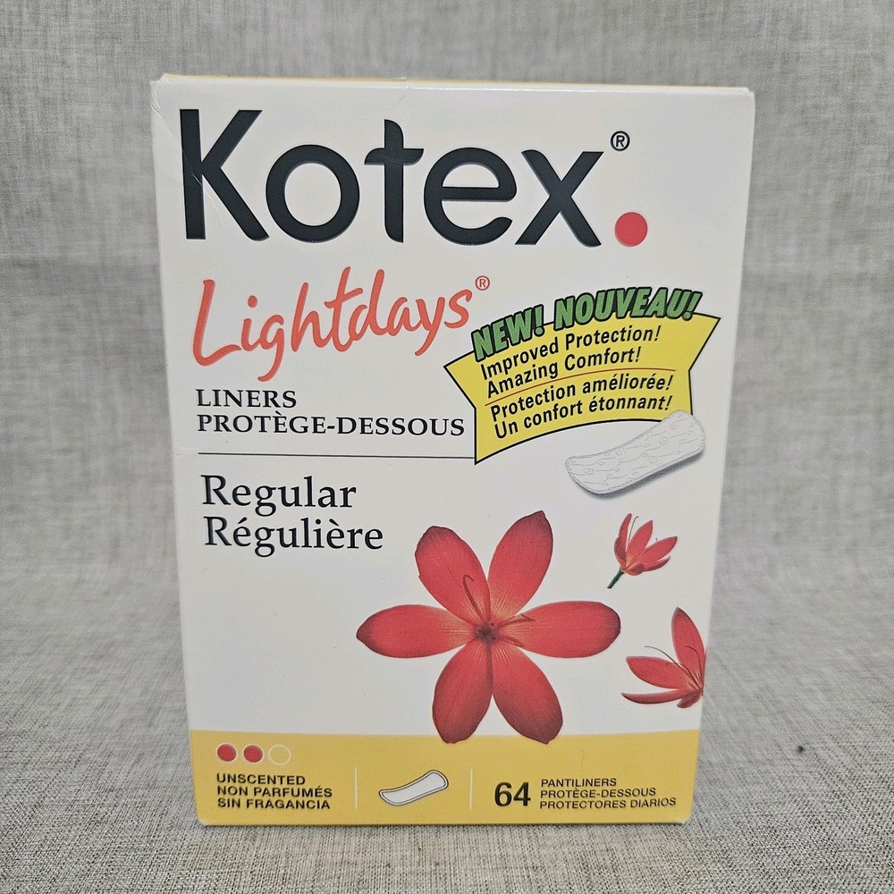 Vintage KOTEX LIGHTDAYS Liners Regular 64 Count Unscented 2004