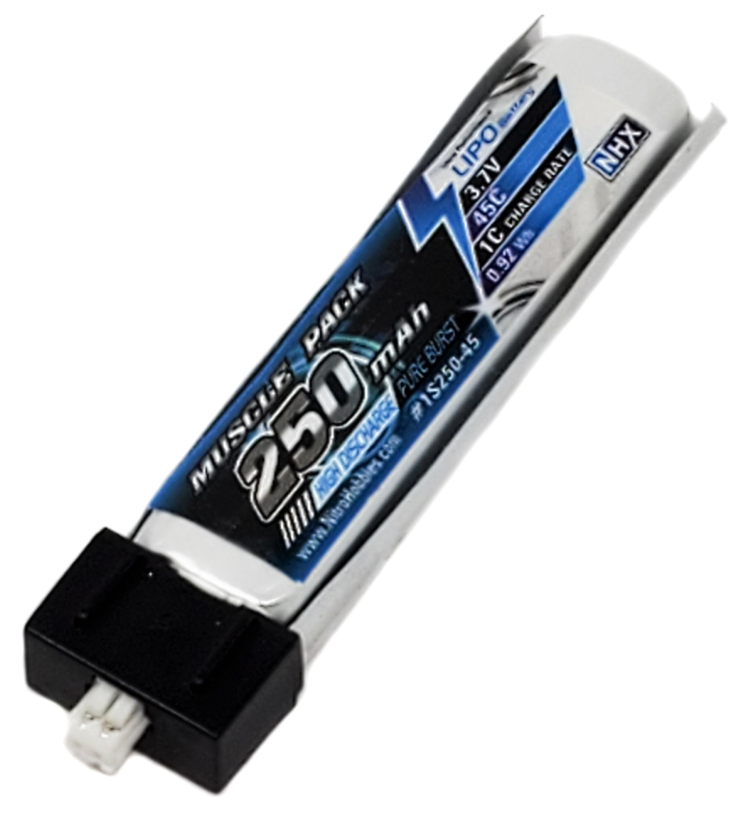 NHX Muscle Pack 1S 3.7V 250mAh 45C Lipo Battery w/ Ultra-Micro (5 PACK)