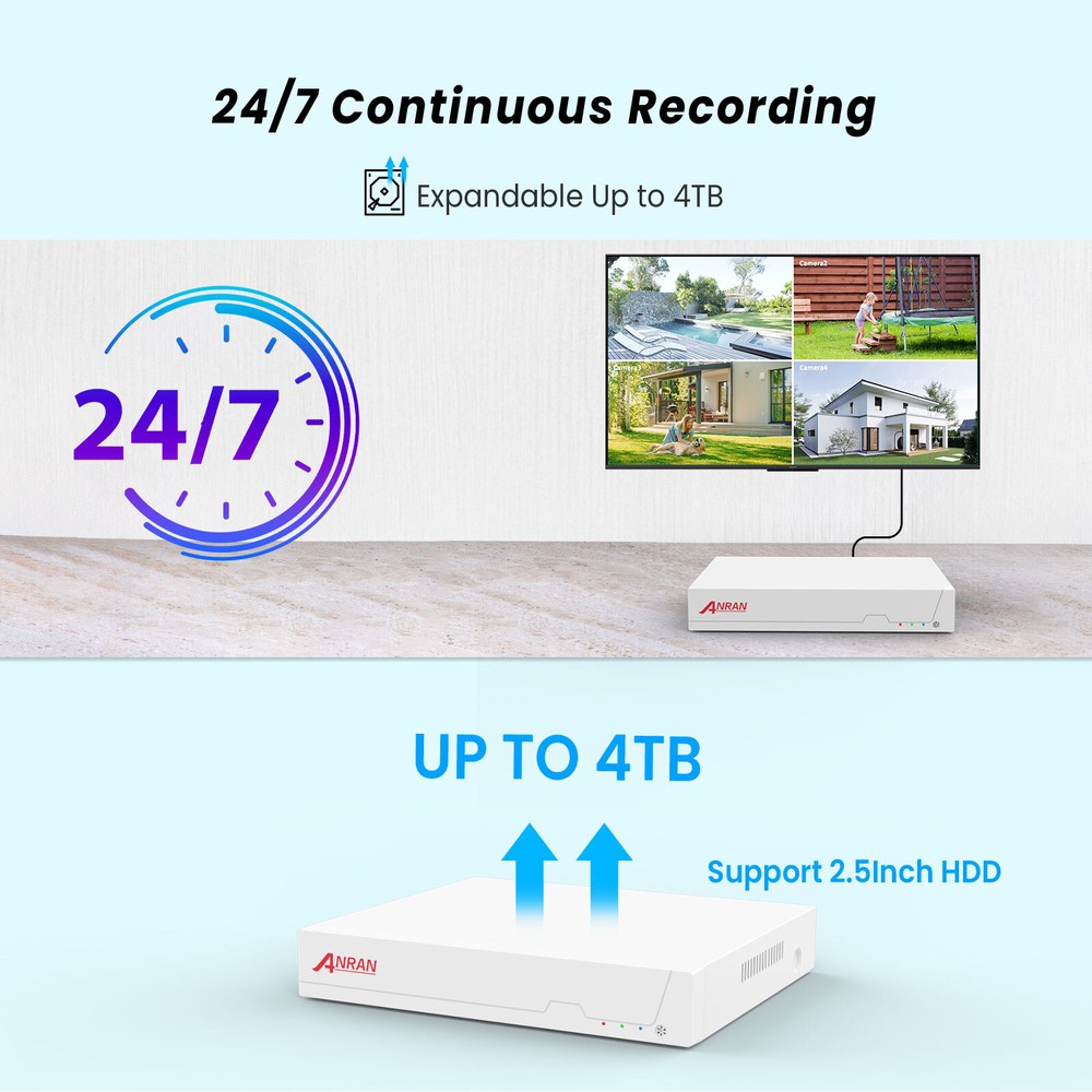 ANRAN CCTV WIRED SECURITY SYSTEM 8MP AUDIO CAMERA 24/7 RECORD +4TB HDD MOTION