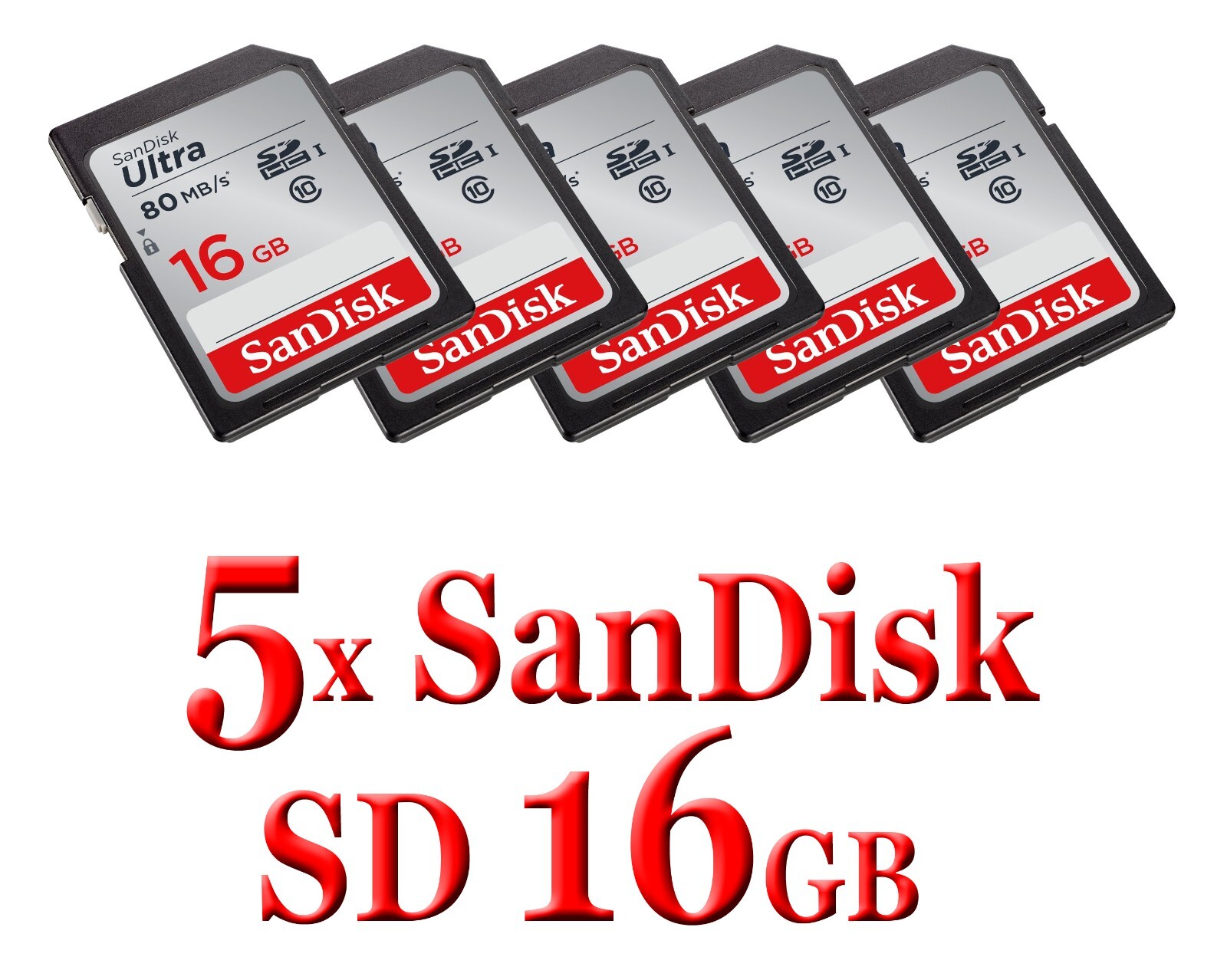 NEW 5x Lot SanDisk Ultra 16GB 80MB/s SD SDHC SDSDUNB Camera Card Lot 5 x 16 GB